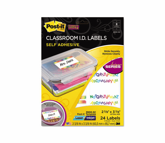 MMM3900SC Designer Series Removable Classroom ID Labels, Assorted, 2-3/8 x 3-3/8, 24/Pack By 3M/COMMERCIAL TAPE DIV.