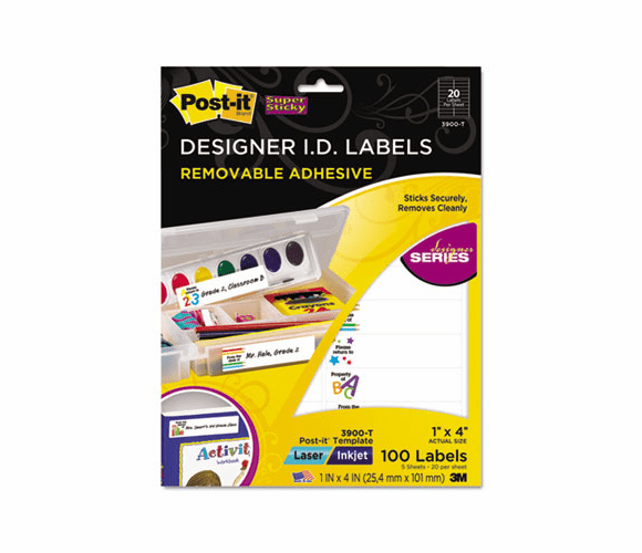 MMM3900T Designer Series Removable ID Labels, 1 x 4, Assorted, 100/Pack By 3M/COMMERCIAL TAPE DIV.