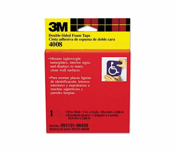 MMM4008 Foam Mounting Double-Sided Tape, 1 Wide x 144 Long By 3M/COMMERCIAL TAPE DIV.