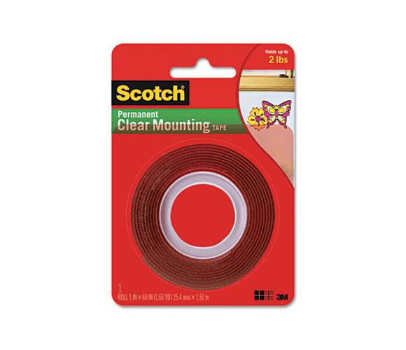 MMM4010 Double-Sided Mounting Tape, Industrial Strength, 1 x 60, Clear/Red Liner By 3M/COMMERCIAL TAPE DIV.