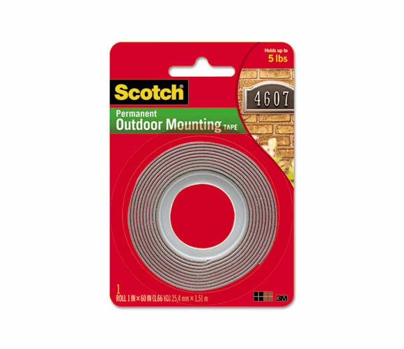 MMM4011 Exterior Weather-Resistant Double-Sided Tape, 1 x 60, Gray w/Red Liner By 3M/COMMERCIAL TAPE DIV.
