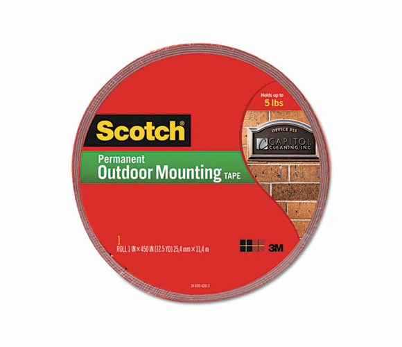 MMM4011LONG Exterior Weather-Resistant Double-Sided Tape, 1 x 450, Gray w/Red Liner By 3M/COMMERCIAL TAPE DIV.