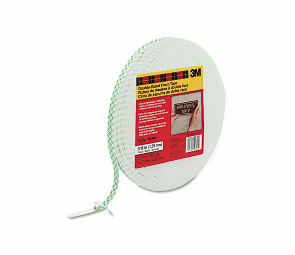 MMM401612 Double-Coated Foam Tape, 1/2" x 36 yards, White By 3M/COMMERCIAL TAPE DIV.