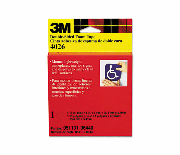 MMM4026 Foam Mounting Double-Sided Tape, 1 Wide x 216 Long By 3M/COMMERCIAL TAPE DIV.