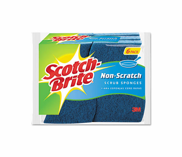 MMM526 Non-Scratch Multi-Purpose Scrub Sponge, 4 2/5 x 2 3/5", Blue, 6/Pack By 3M/COMMERCIAL TAPE DIV.