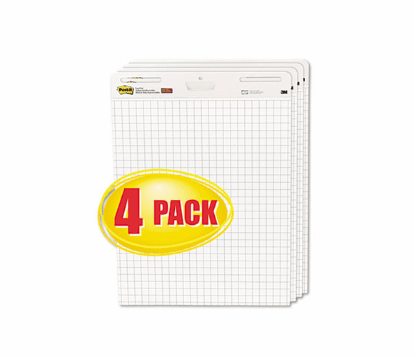 MMM560VAD4PK Self-Stick Easel Pads, Quad Rule, 25 x 30, White, 4 30-Sheet Pads/Carton By 3M/COMMERCIAL TAPE DIV.