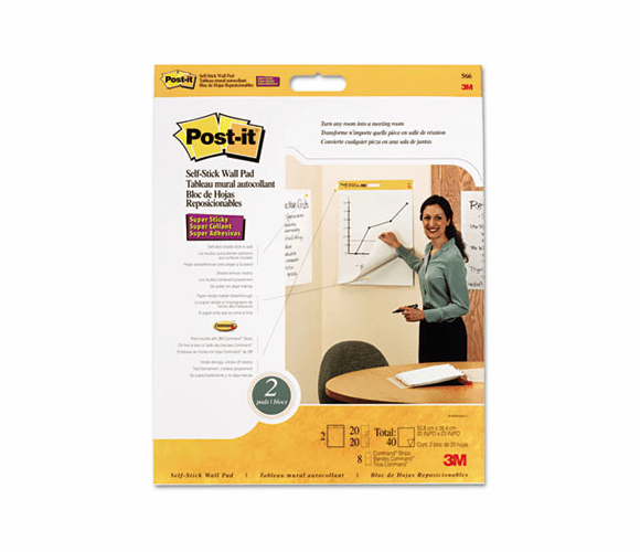 MMM566 Self-Stick Wall Easel Pad, Blank, 20 x 23, White, 4 20-Sheet Pads/Carton By 3M/COMMERCIAL TAPE DIV.