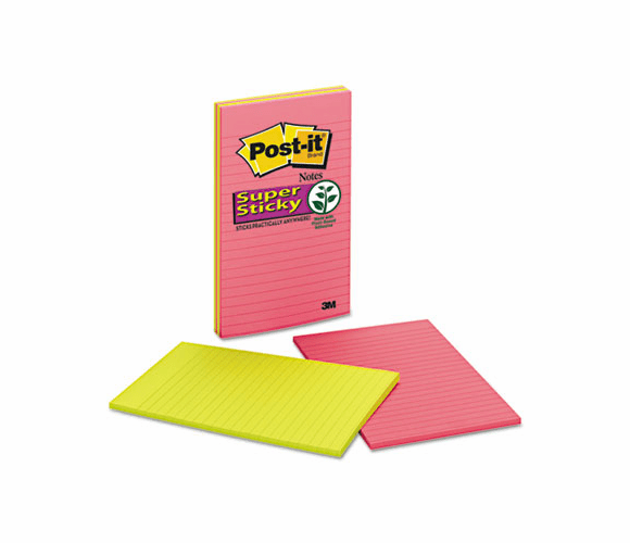 MMM5845SSUC Super Sticky Notes, 5 x 8, Lined, Assorted Jewel Pop Colors, 4 45-Sheet Pads/Pack By 3M/COMMERCIAL TAPE DIV.