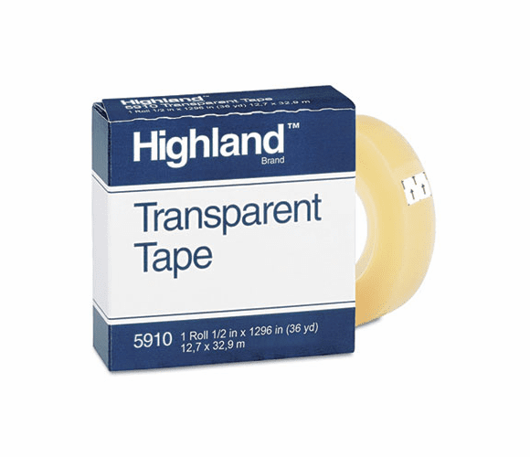 MMM5910121296 Transparent Tape, 1/2" x 1296", 1" Core, Clear By 3M/COMMERCIAL TAPE DIV.