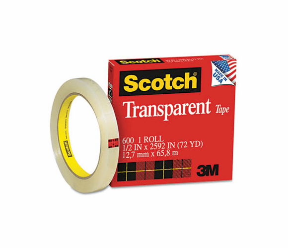 MMM600122592 Transparent Tape, 1/2" x 72 yards, 3" Core, Clear By 3M/COMMERCIAL TAPE DIV.
