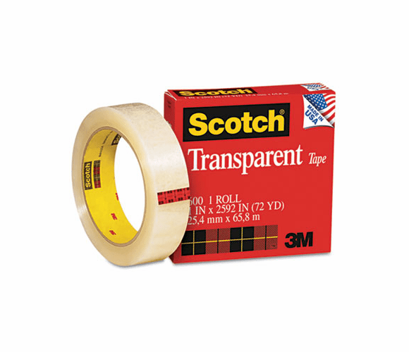 MMM60012592 Transparent Tape, 1" x 72 yards, 3" Core, Clear By 3M/COMMERCIAL TAPE DIV.