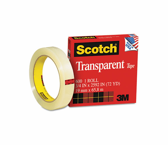MMM600342592 Transparent Tape, 3/4" x 72 yards, 3" Core, Clear By 3M/COMMERCIAL TAPE DIV.