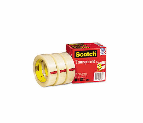 MMM600723PK Transparent Tape 600-72-3PK, 1" x 2592", 3" Core, Transparent, 3 Rolls By 3M/COMMERCIAL TAPE DIV.