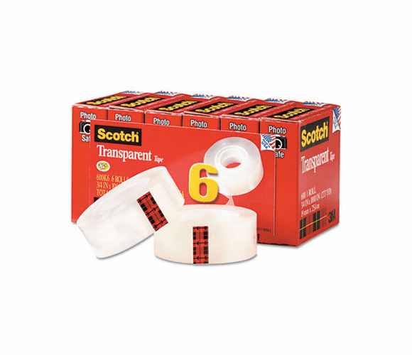 MMM600K6 Transparent Tape, 3/4" x 1000", 1" Core, Clear 6/Box By 3M/COMMERCIAL TAPE DIV.