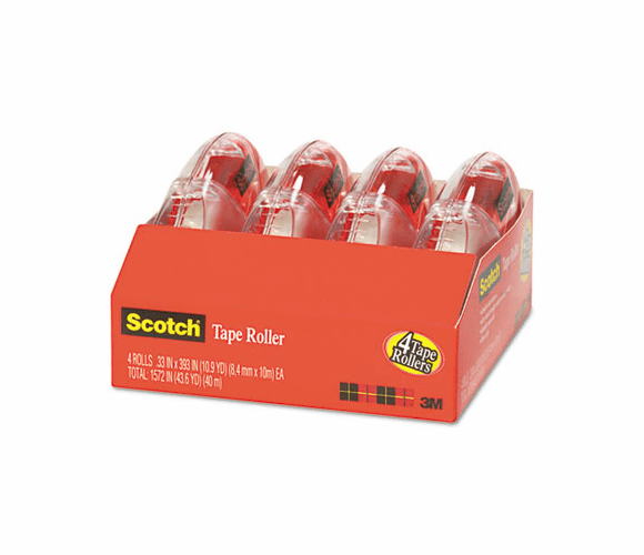 MMM60514 Adhesive Tape Roller Value Pack, 1/3" x 393"/Roll, 4 Rollers/Pack By 3M/COMMERCIAL TAPE DIV.