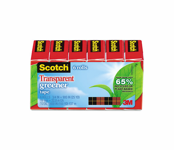 MMM6126P Transparent Greener Tape, 3/4" x 900", 1" Core, 6 Rolls By 3M/COMMERCIAL TAPE DIV.