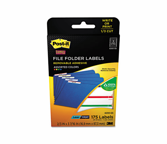 MMM6200GS Removable File Folder Labels, 2/3 x 3-7/16, Assorted, 175/Pack By 3M/COMMERCIAL TAPE DIV.