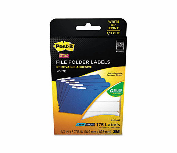 MMM6200HS Removable File Folder Labels, 2/3 x 3-7/16, White, 175/Pack By 3M/COMMERCIAL TAPE DIV.
