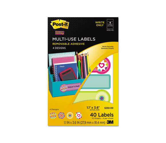 MMM6250HD Designer Series Removable Multi-Use Labels, 1-1/10 x 3-6/10, 40/Pack By 3M/COMMERCIAL TAPE DIV.