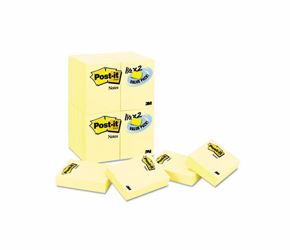 MMM65324VADB Original Notes, 1-1/2 x 2, Canary Yellow, 24 90-Sheet Pads/Pack By 3M/COMMERCIAL TAPE DIV.