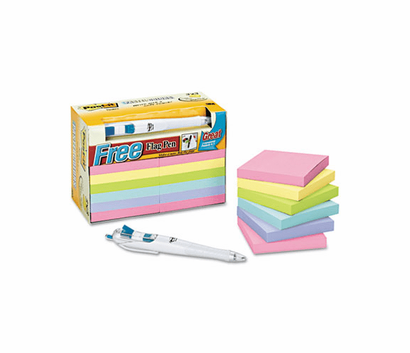 MMM65412APVA Flag Pen Value Pack, 3 x 3, Pastel Colors 12 90-Sheet Pads/Pack By 3M/COMMERCIAL TAPE DIV.