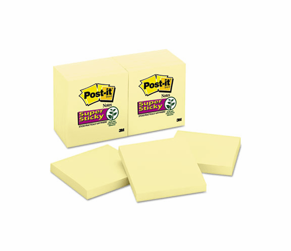 MMM65412SSCY Super Sticky Notes, 3 x 3, Canary Yellow, 12 90-Sheet Pads/Pack By 3M/COMMERCIAL TAPE DIV.