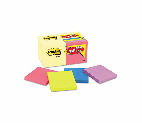 MMM654144B Note Bonus Pack Pads, 3 x 3, Canary Yellow/Ast.,100-Sheet 18/Pack By 3M/COMMERCIAL TAPE DIV.