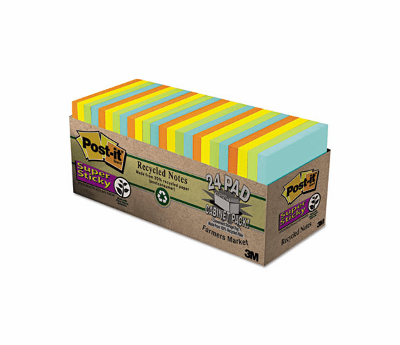 MMM65424NHCP Farmers Market Super Sticky Notes Cabinet Pack, 3 x 3, 24 70-Sheet Pads/Pack By 3M/COMMERCIAL TAPE DIV.