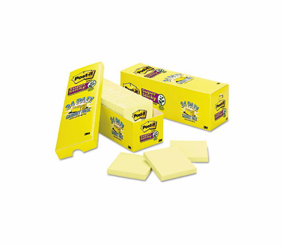 MMM65424SSCP Super Sticky Notes, 3 x 3, Canary Yellow, 24 90-Sheet Pads/Pack By 3M/COMMERCIAL TAPE DIV.