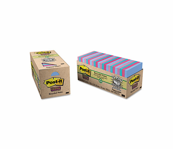 MMM65424SSTCP Super Sticky Pads Cabinet Pack, 3 x 3, Five Tropic Breeze Colors, 24 70-Sheet Pads By 3M/COMMERCIAL TAPE DIV.