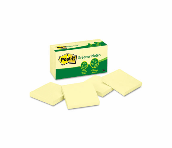 MMM654RPYW Recycled Notes, 3 x 3, Canary Yellow, 12 100-Sheet Pads/Pack By 3M/COMMERCIAL TAPE DIV.