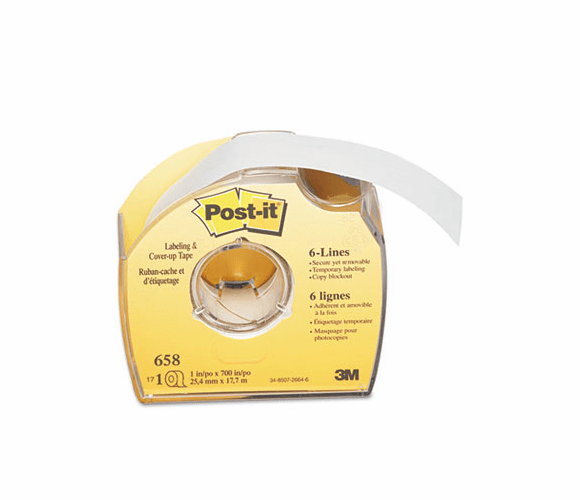 MMM658 Labeling & Cover-Up Tape,, Non-Refillable, 1" x 700" Roll By 3M/COMMERCIAL TAPE DIV.