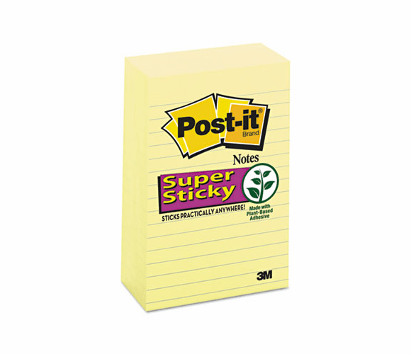 MMM6605SSCY Super Sticky Notes, 4 x 6, Lined, Canary Yellow, 5 90-Sheet Pads/Pack By 3M/COMMERCIAL TAPE DIV.