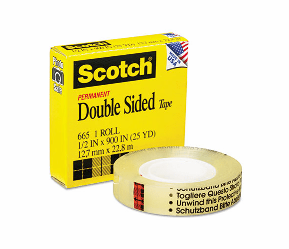MMM66512900 Double Sided Office Tape, 1/2" x 900", 1" Core, Clear By 3M/COMMERCIAL TAPE DIV.