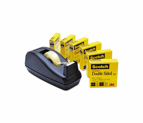 MMM6656PKC40 665 Double-Sided Tape  with C40 Dispenser, 1/2" x 900", 6 Clear Rolls By 3M/COMMERCIAL TAPE DIV.