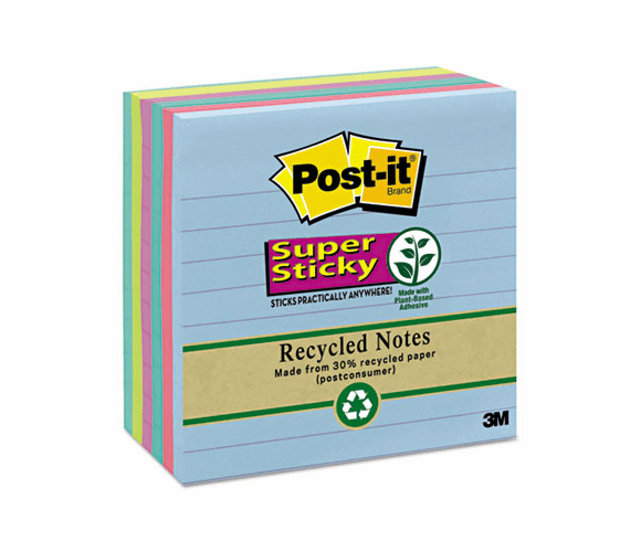 MMM6756SST Super Sticky Notes, 4 x 4, Lined, Five Tropic Breeze Colors, 6 90-Sheet Pads/Pack By 3M/COMMERCIAL TAPE DIV.