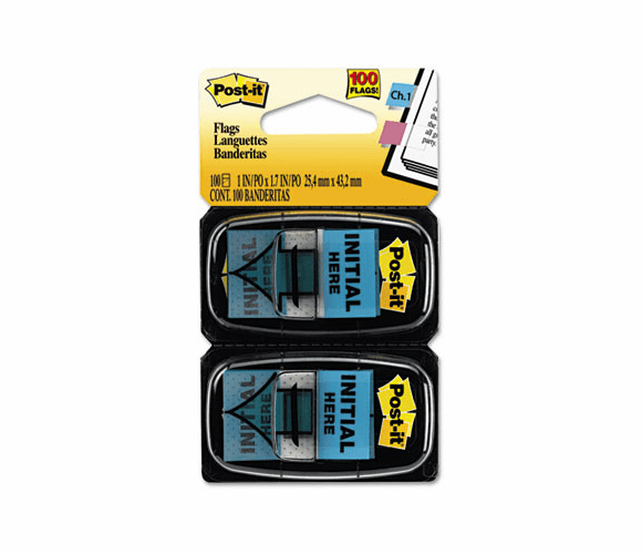 MMM680IH2 Arrow Message 1" Flags, "Initial Here", Blue, 2 50-Flag Dispensers/Pack By 3M/COMMERCIAL TAPE DIV.