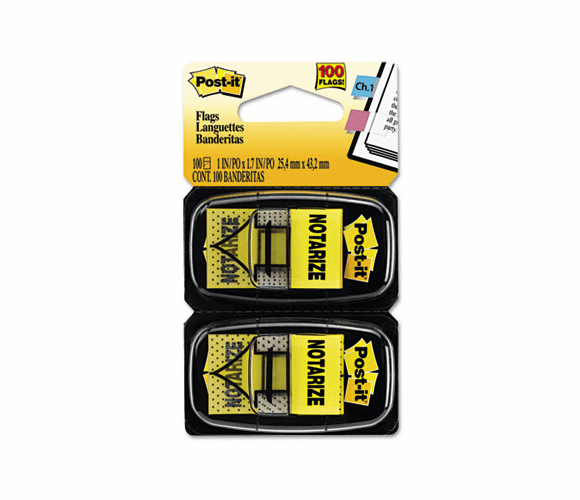 MMM680NZ2 Arrow Message 1" Flags, "Notarize," Yellow, 2 50-Flag Dispensers/Pack By 3M/COMMERCIAL TAPE DIV.