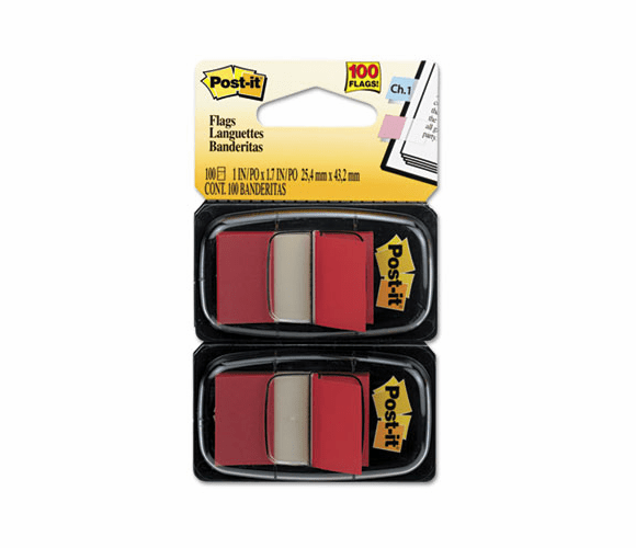 MMM680RD2 Standard Tape Flags in Dispenser, Red, 100 Flags/Dispenser By 3M/COMMERCIAL TAPE DIV.