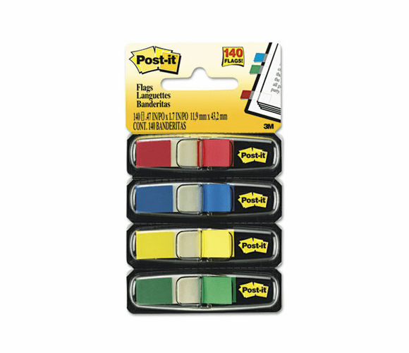 MMM6834 Small Flags in Dispensers, Four Colors, 35/Color, 4 Dispensers/Pack By 3M/COMMERCIAL TAPE DIV.