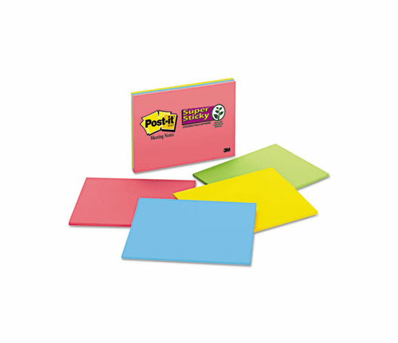 MMM6845SSP Super Sticky Large Format Notes, 8 x 6, Four Colors, 4 45-Sheet Pads/Pack By 3M/COMMERCIAL TAPE DIV.
