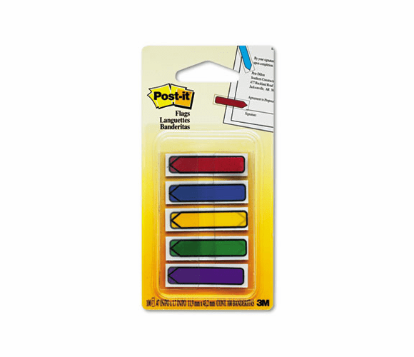 MMM684ARR1 Arrow 1/2" Flags, Blue/Green/Purple/Red/Yellow, 20/Color, 100/Pack By 3M/COMMERCIAL TAPE DIV.