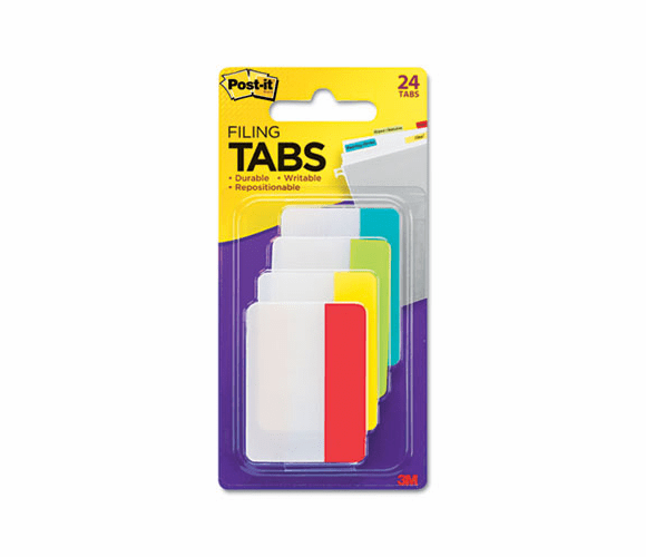 MMM686ALYR Durable File Tabs, 2 x 1 1/2, Red, Yellow, Green, Blue, 24/PK By 3M/COMMERCIAL TAPE DIV.
