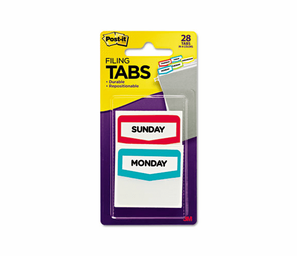 MMM686DAYS Preprinted File Tabs, 1 3/4 x 1 1/2, Mon.-Sun., 28/Pack By 3M/COMMERCIAL TAPE DIV.
