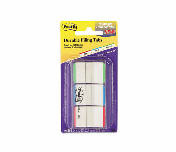 MMM686LGBR Durable File Tabs, 1 x 1 1/2, Striped, Blue/Green/Red, 66/Pack By 3M/COMMERCIAL TAPE DIV.