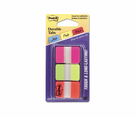 MMM686PGO Durable File Tabs, 1 x 1 1/2, Assorted Fluorescent Colors, 66/Pack By 3M/COMMERCIAL TAPE DIV.