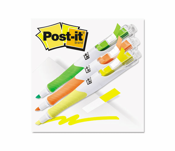 MMM689HL3FL Flag Highlighters, Yellow/Green/Orange, 50 Flags/Pen, 3/Pk By 3M/COMMERCIAL TAPE DIV.