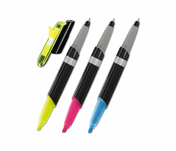 MMM691HLP3BLK Flag Pen/Highlighter, BE/PK/YW, Black Contemp Barrel, Chisel, 3/Pk By 3M/COMMERCIAL TAPE DIV.