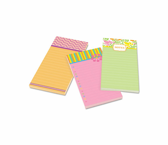 MMM7366OFF3 Assorted Printed Note Pads, 4 x 8, Lined, 75 Sheets/Pad, 3 Pads/Pack By 3M/COMMERCIAL TAPE DIV.