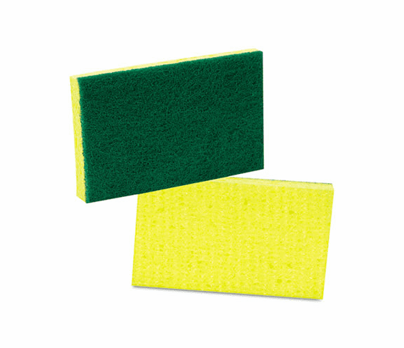 MMM74 Medium-Duty Scrubbing Sponge, 3-1/2 x 6-1/4, Yellow/Green,20/Carton By 3M/COMMERCIAL TAPE DIV.